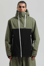 Men's Green & Black Asym-Zip Face-Vent Ski Jacket Waterproof Insulated Snow Jacket