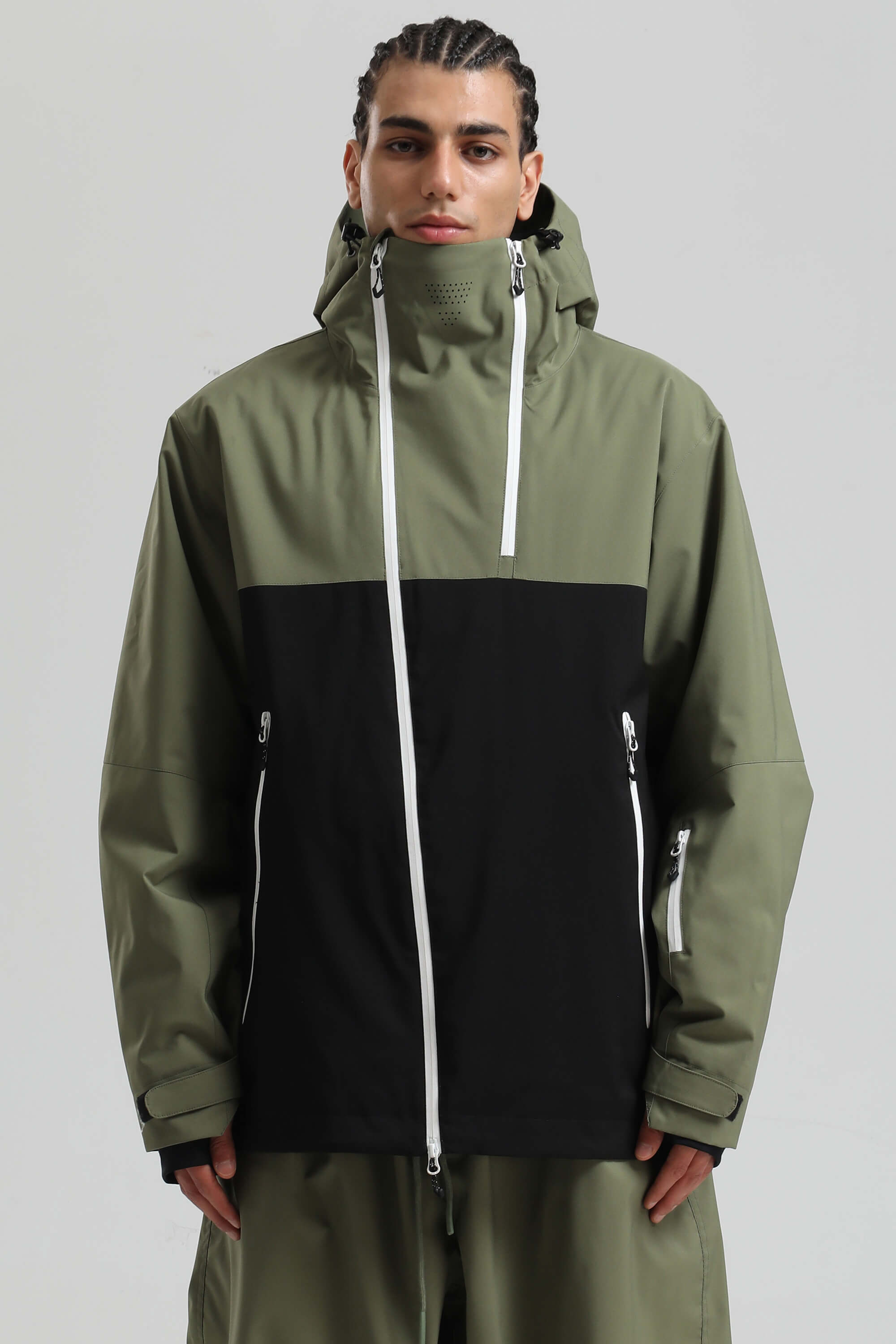 Men's Green & Black Asym-Zip Face-Vent Ski Jacket Waterproof Insulated Snow Jacket