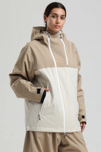 Women's Khaki & White Asym-Zip Face-Vent Ski Jacket Waterproof Insulated Snow Jacket
