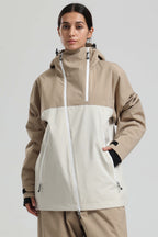 Women's Khaki & White Asym-Zip Face-Vent Ski Jacket Waterproof Insulated Snow Jacket
