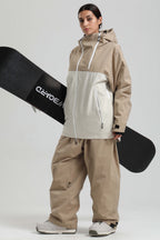 Women's Khaki & White Asym-Zip Face-Vent Ski Jacket Waterproof Insulated Snow Jacket
