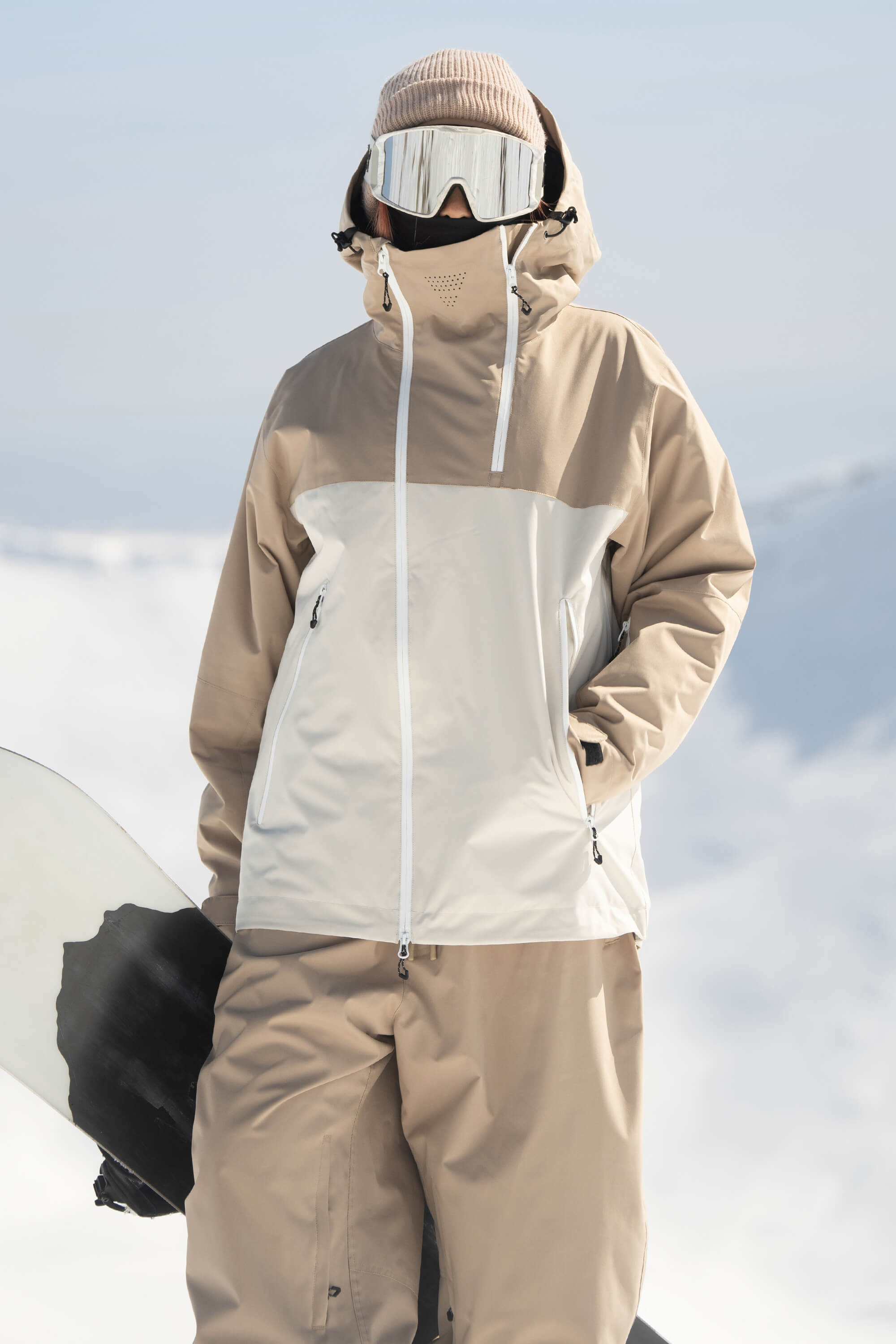 Women's Black & Grey Asym-Zip Face-Vent Ski Jacket Waterproof Insulated Snow Jacket