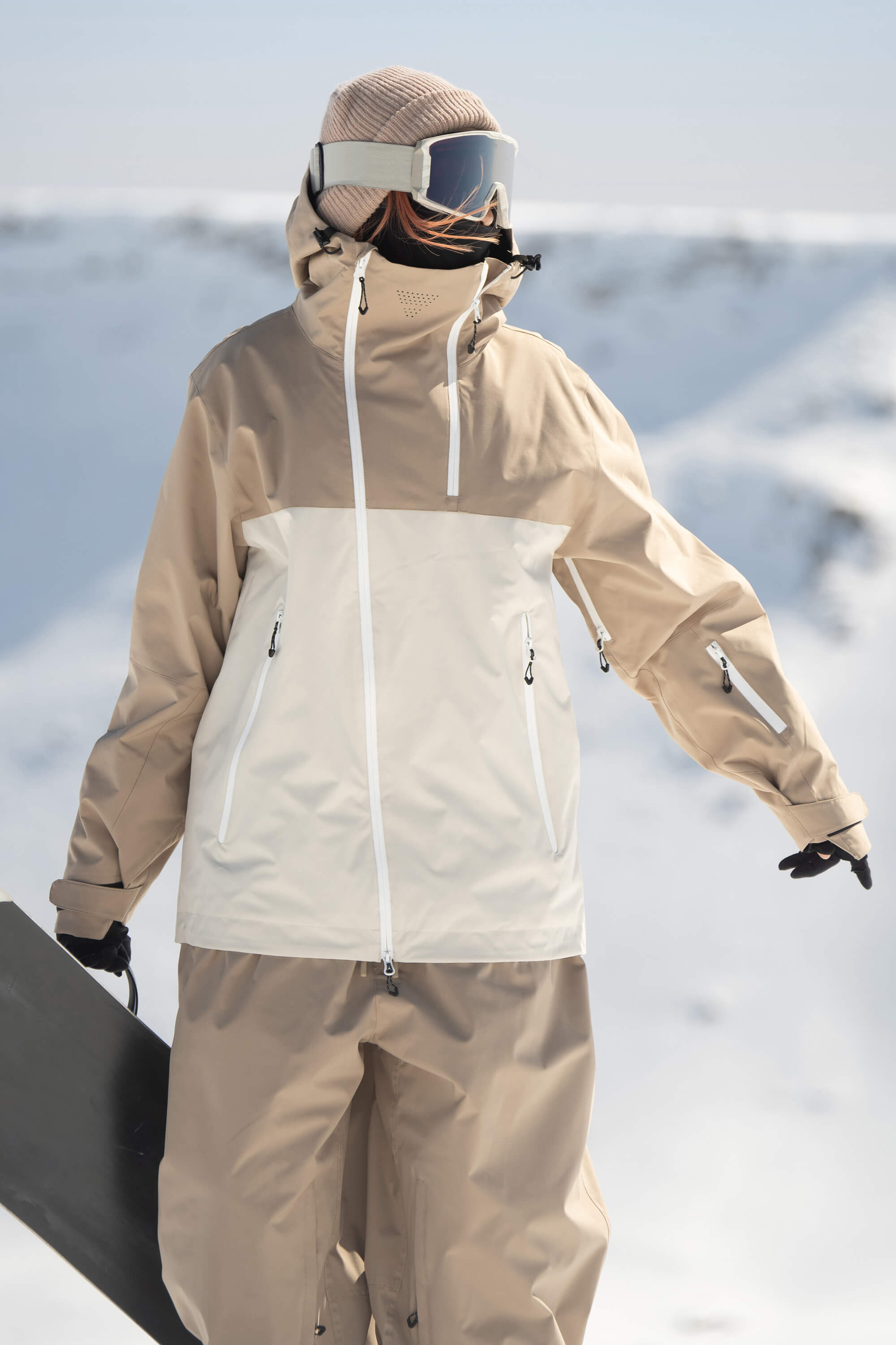 Women's Black & Coffee Asym-Zip Face-Vent Ski Jacket Waterproof Insulated Snow Jacket