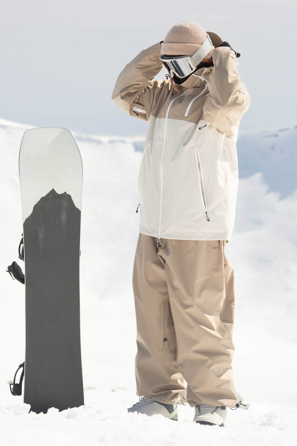 Women's Khaki & White Asym-Zip Face-Vent Ski Jacket Waterproof Insulated Snow Jacket