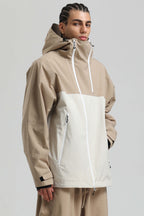Men's Khaki Asym-Zip Face-Vent Ski Jacket Waterproof Insulated Snow Jacket