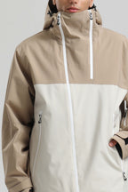 Men's Khaki & White Asym-Zip Face-Vent Ski Jacket Waterproof Insulated Snow Jacket