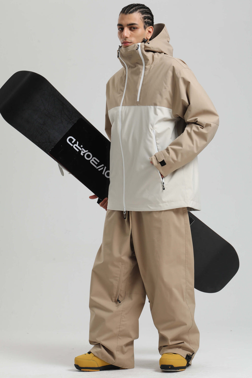 Men's Khaki & White Asym-Zip Face-Vent Ski Jacket Waterproof Insulated Snow Jacket