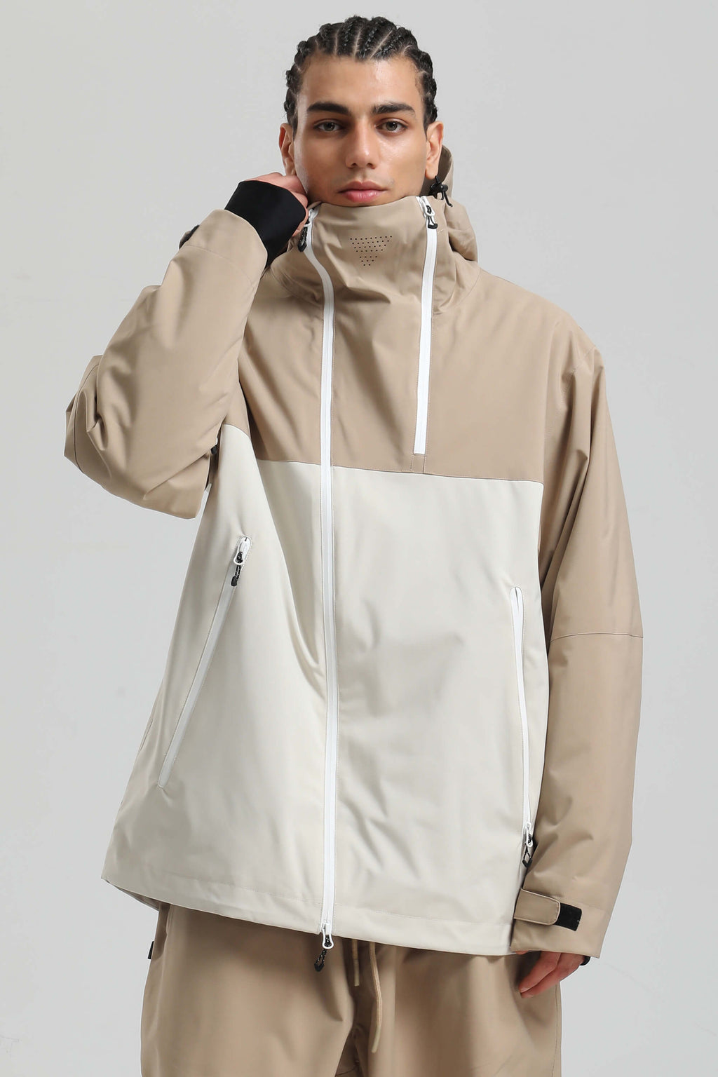 Men's Black & Coffee Asym-Zip Face-Vent Ski Jacket Waterproof Insulated Snow Jacket