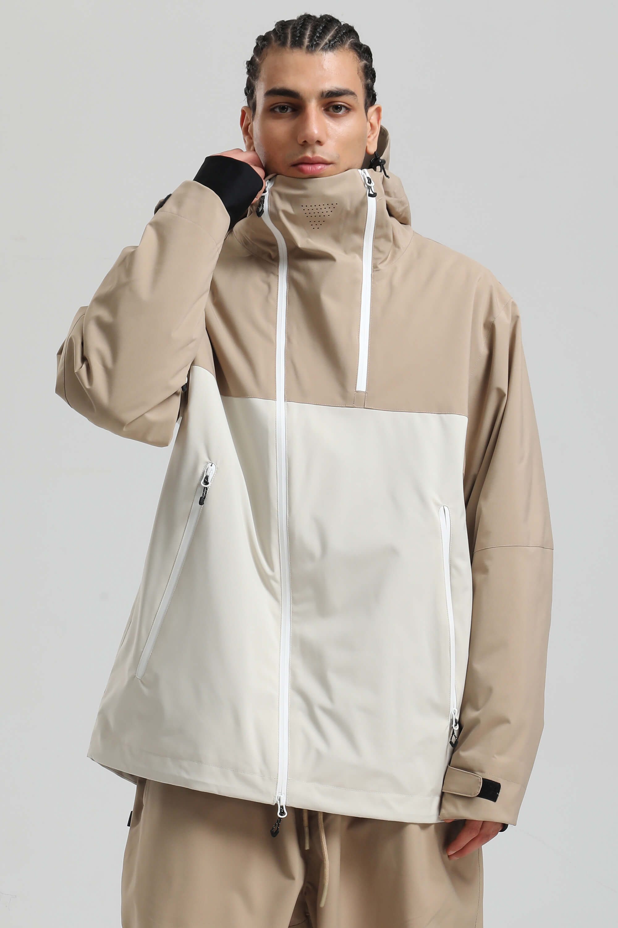 Men's Off White Asym-Zip Face-Vent Ski Jacket Waterproof Insulated Snow Jacket