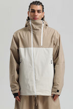 Men's Khaki & White Asym-Zip Face-Vent Ski Jacket Waterproof Insulated Snow Jacket