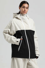 Women's White & Black Asym-Zip Face-Vent Ski Jacket Waterproof Insulated Snow Jacket
