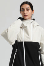 Women's White & Black Asym-Zip Face-Vent Ski Jacket Waterproof Insulated Snow Jacket