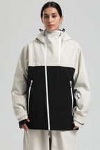 Women's White & Black Asym-Zip Face-Vent Ski Jacket Waterproof Insulated Snow Jacket