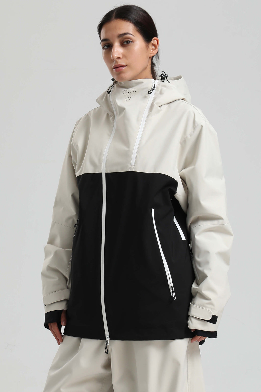 Women's White & Black Asym-Zip Face-Vent Ski Jacket Waterproof Insulated Snow Jacket