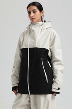 Women's White & Black Asym-Zip Face-Vent Ski Jacket Waterproof Insulated Snow Jacket