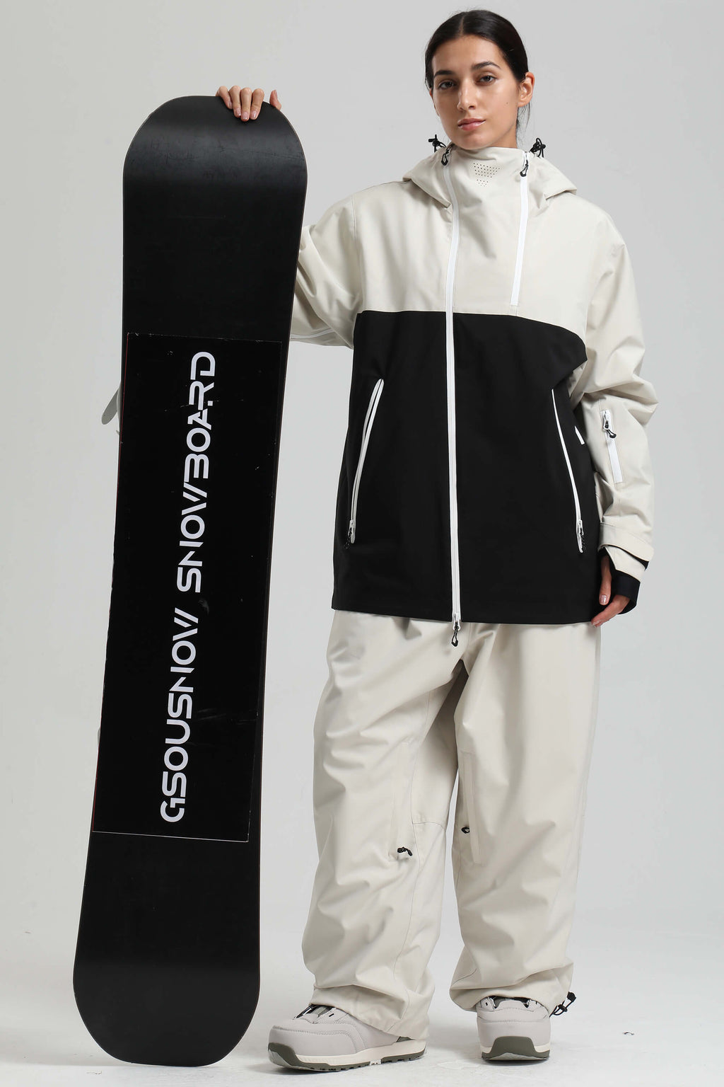 Women's White & Black Asym-Zip Face-Vent Ski Jacket Waterproof Insulated Snow Jacket