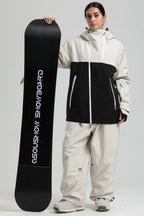 Women's White & Black Asym-Zip Face-Vent Ski Jacket Waterproof Insulated Snow Jacket