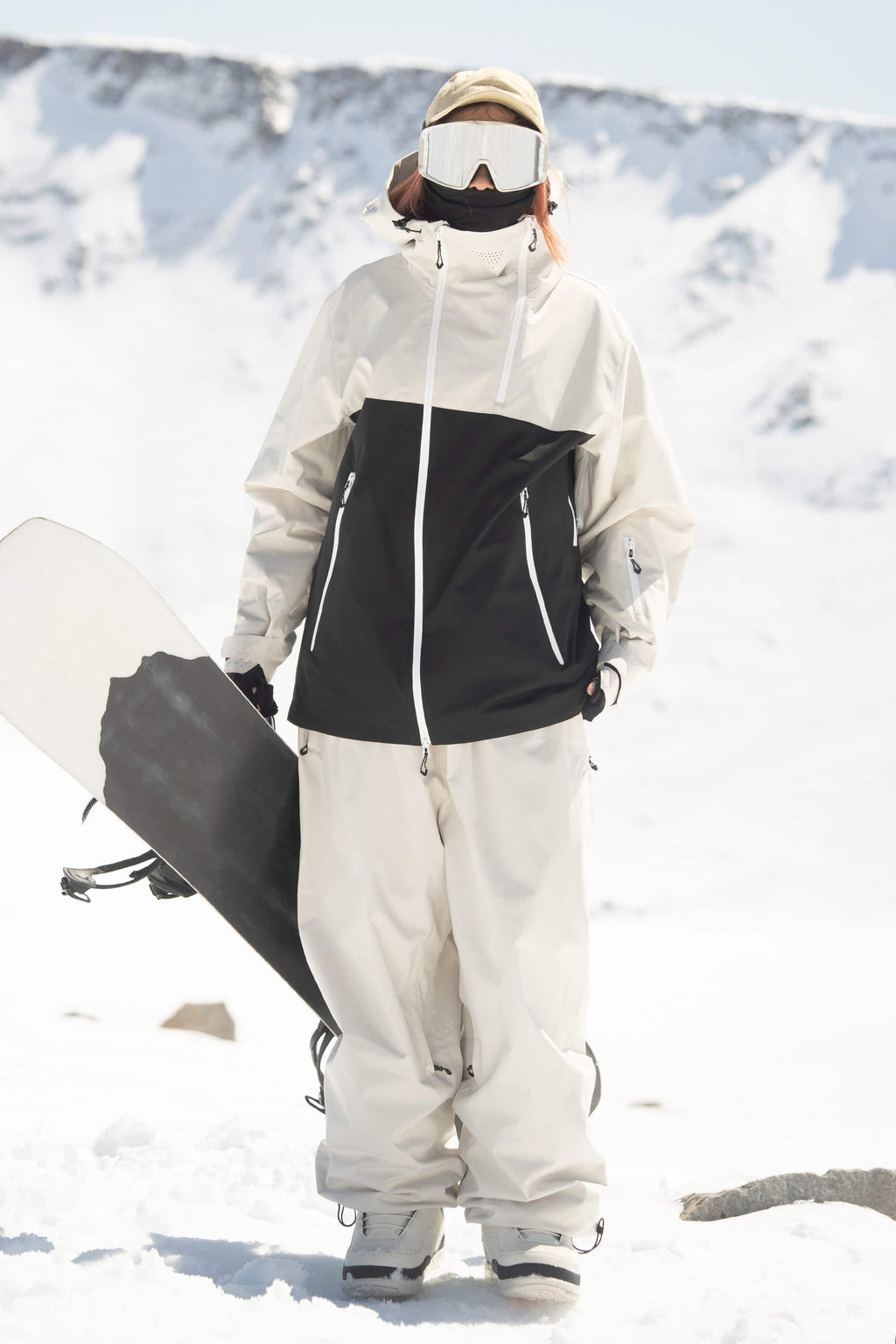 Women's White & Black Asym-Zip Face-Vent Ski Jacket Waterproof Insulated Snow Jacket