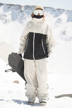 Women's White & Black Asym-Zip Face-Vent Ski Jacket Waterproof Insulated Snow Jacket