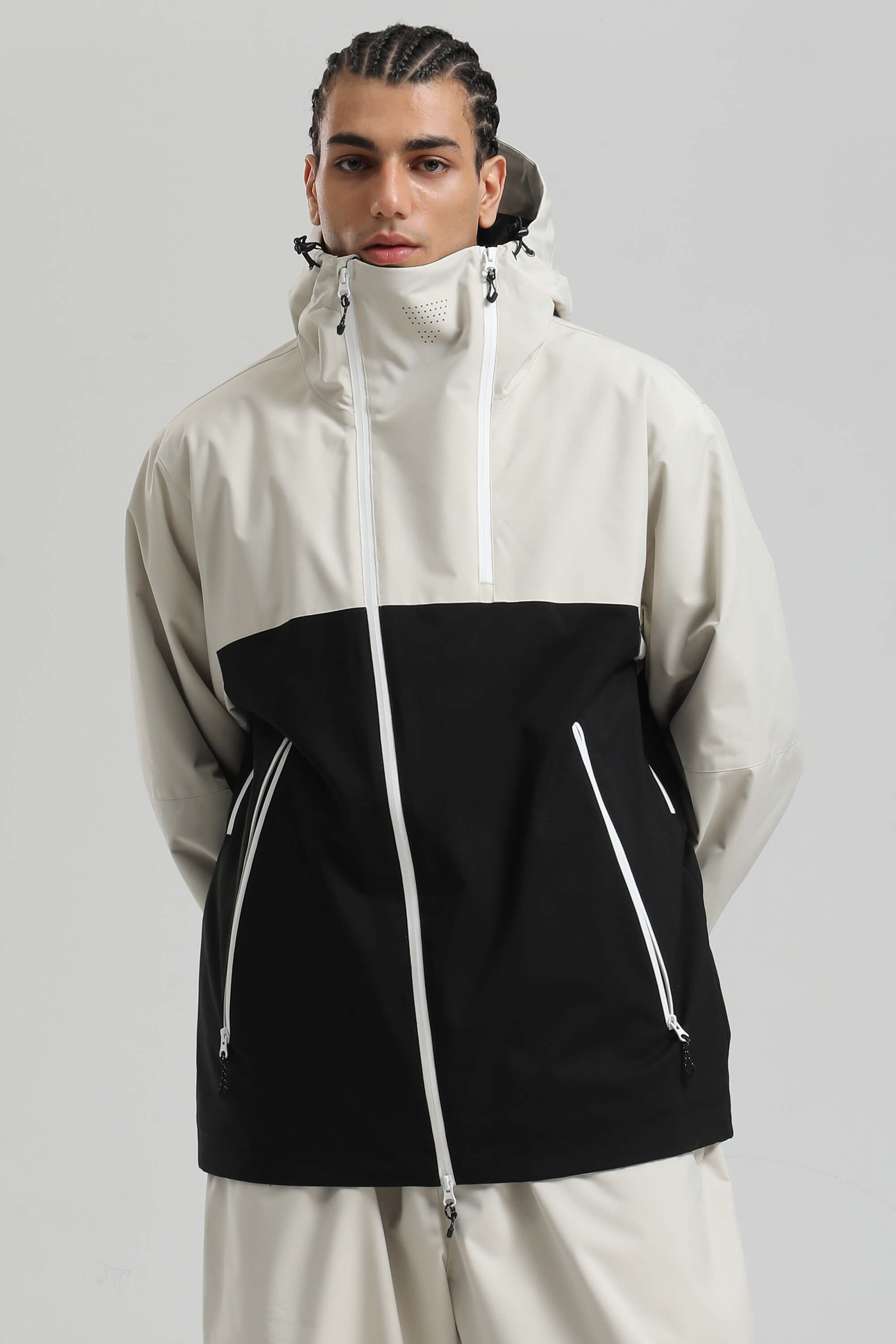 Men's Black & Grey Asym-Zip Face-Vent Ski Jacket Waterproof Insulated Snow Jacket