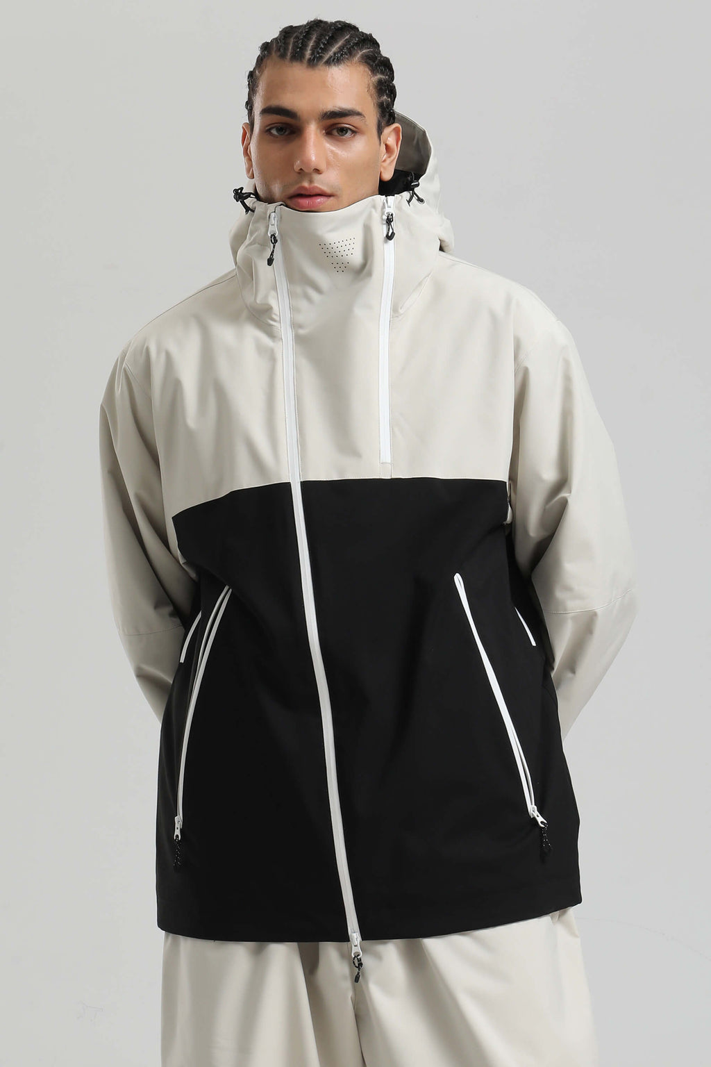 Men's Black Asym-Zip Face-Vent Ski Jacket Waterproof Insulated Snow Jacket