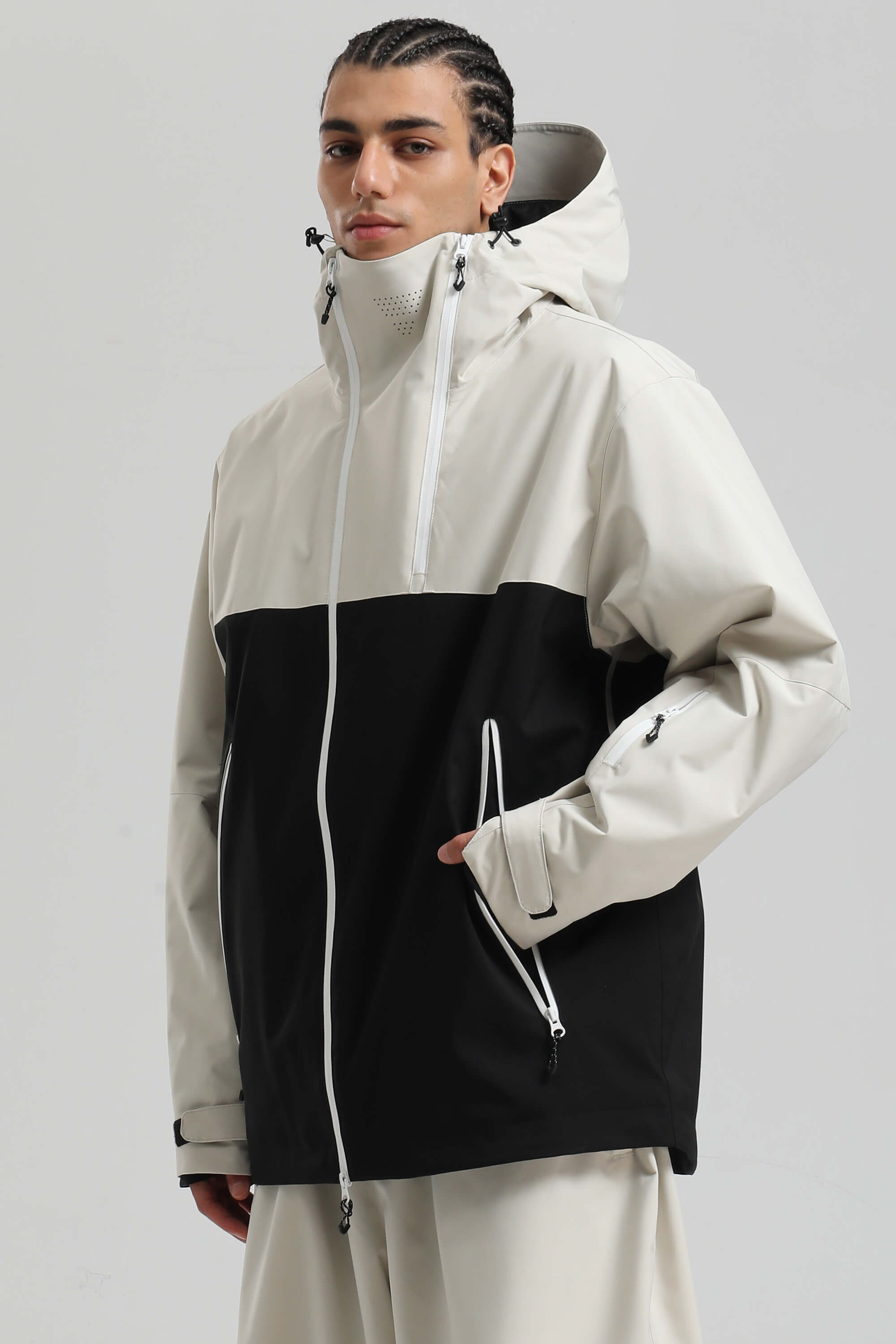 Men's Black Asym-Zip Face-Vent Ski Jacket Waterproof Insulated Snow Jacket