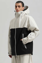 Men's White & Black Asym-Zip Face-Vent Ski Jacket Waterproof Insulated Snow Jacket