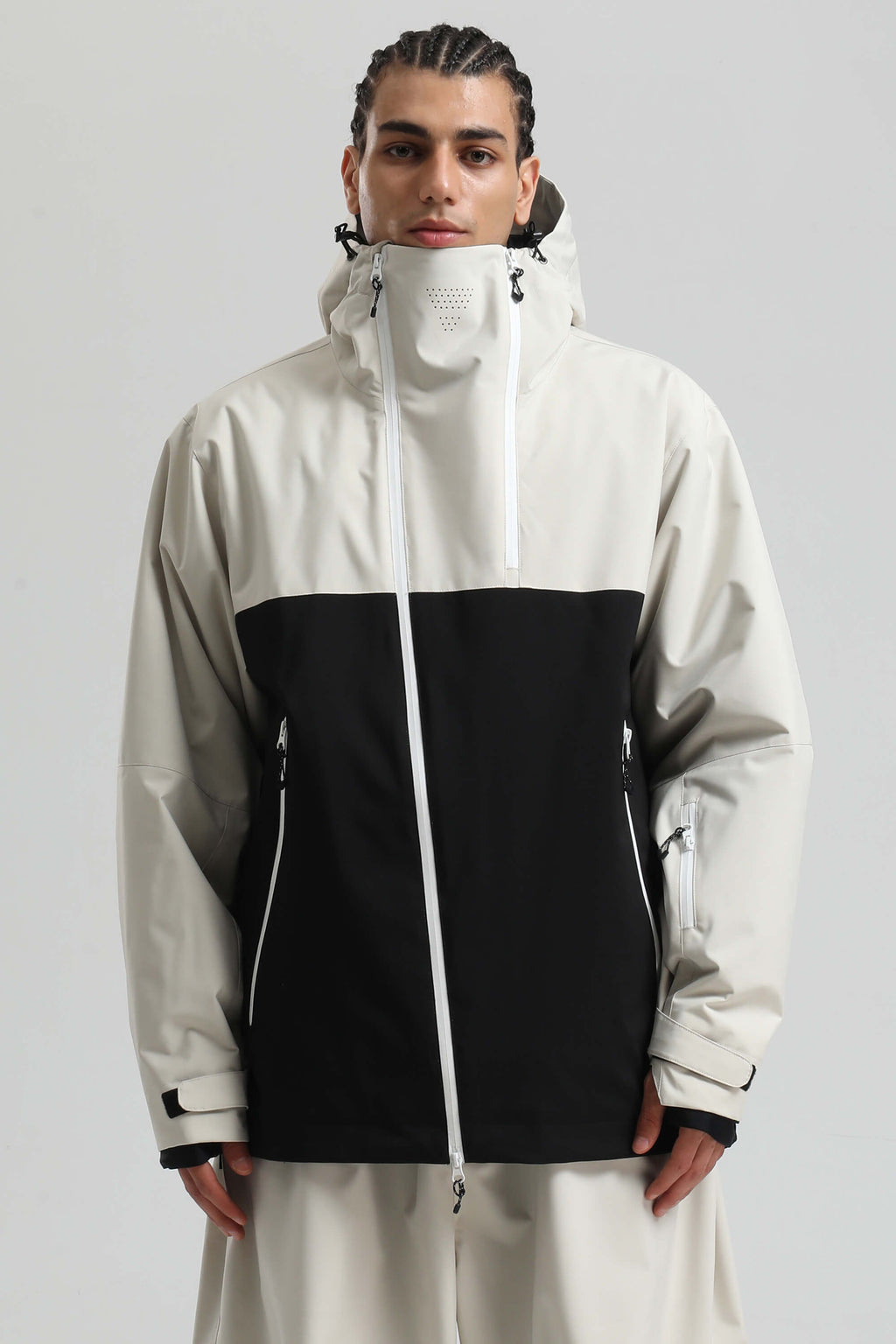 Men's White & Black Asym-Zip Face-Vent Ski Jacket Waterproof Insulated Snow Jacket