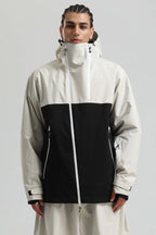 Men's White & Black Asym-Zip Face-Vent Ski Jacket Waterproof Insulated Snow Jacket