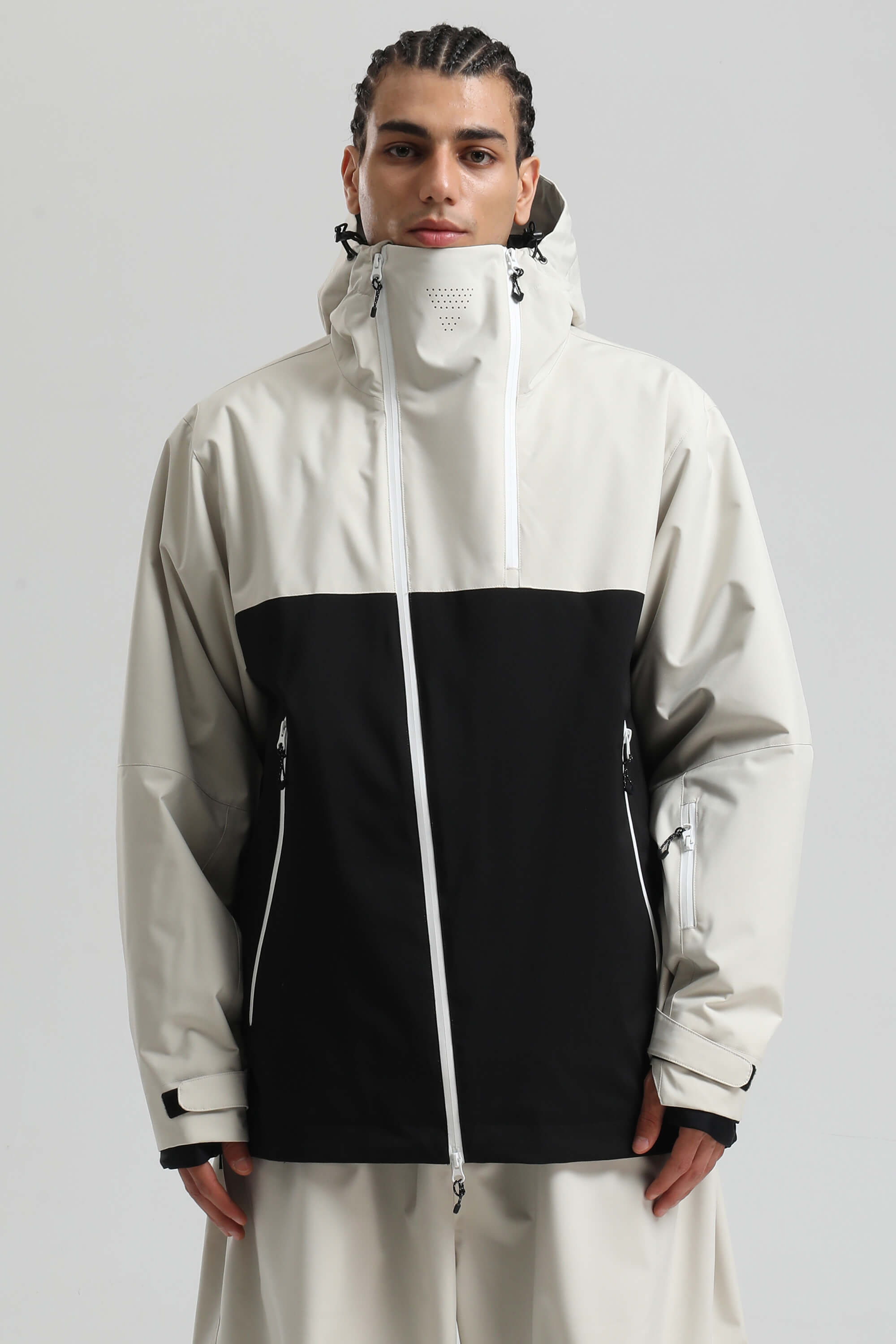 Men's White & Black Asym-Zip Face-Vent Ski Jacket Waterproof Insulated Snow Jacket