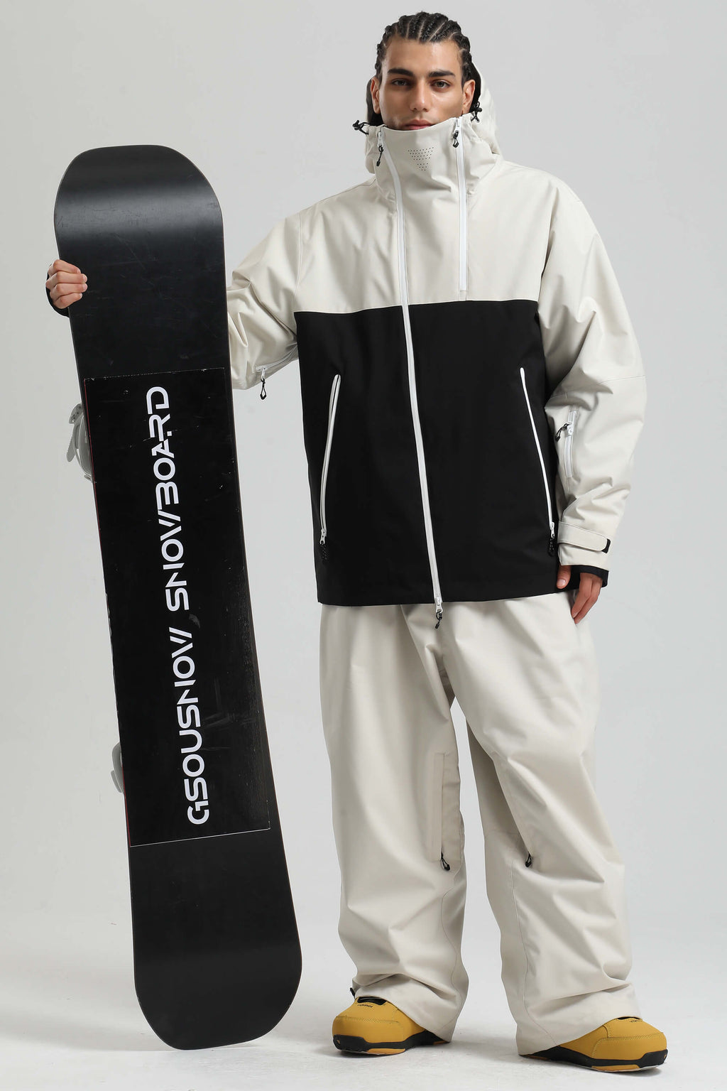 Men's White & Black Asym-Zip Face-Vent Ski Jacket Waterproof Insulated Snow Jacket
