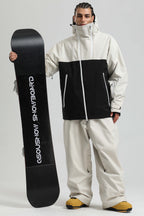 Men's White & Black Asym-Zip Face-Vent Ski Jacket Waterproof Insulated Snow Jacket
