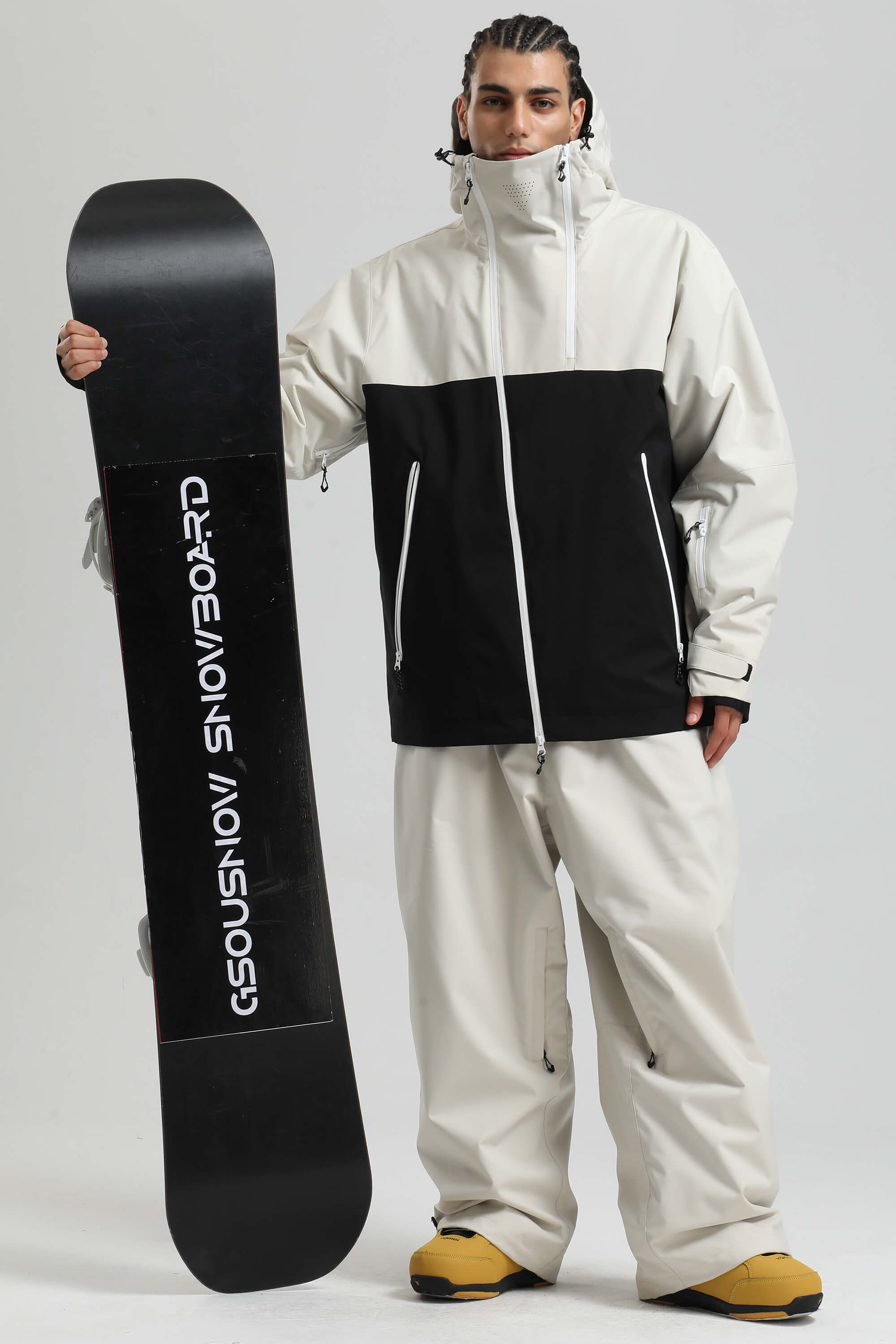 Men's White & Black Asym-Zip Face-Vent Ski Jacket Waterproof Insulated Snow Jacket