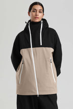Women's White & Black Asym-Zip Face-Vent Ski Jacket Waterproof Insulated Snow Jacket