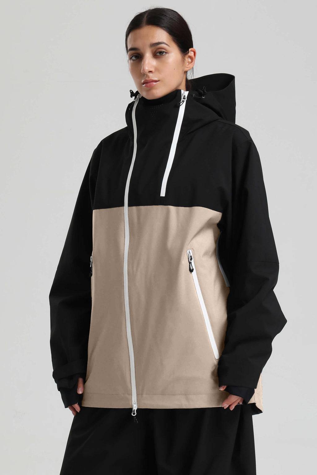 Women's Black & Grey Asym-Zip Face-Vent Ski Jacket Waterproof Insulated Snow Jacket