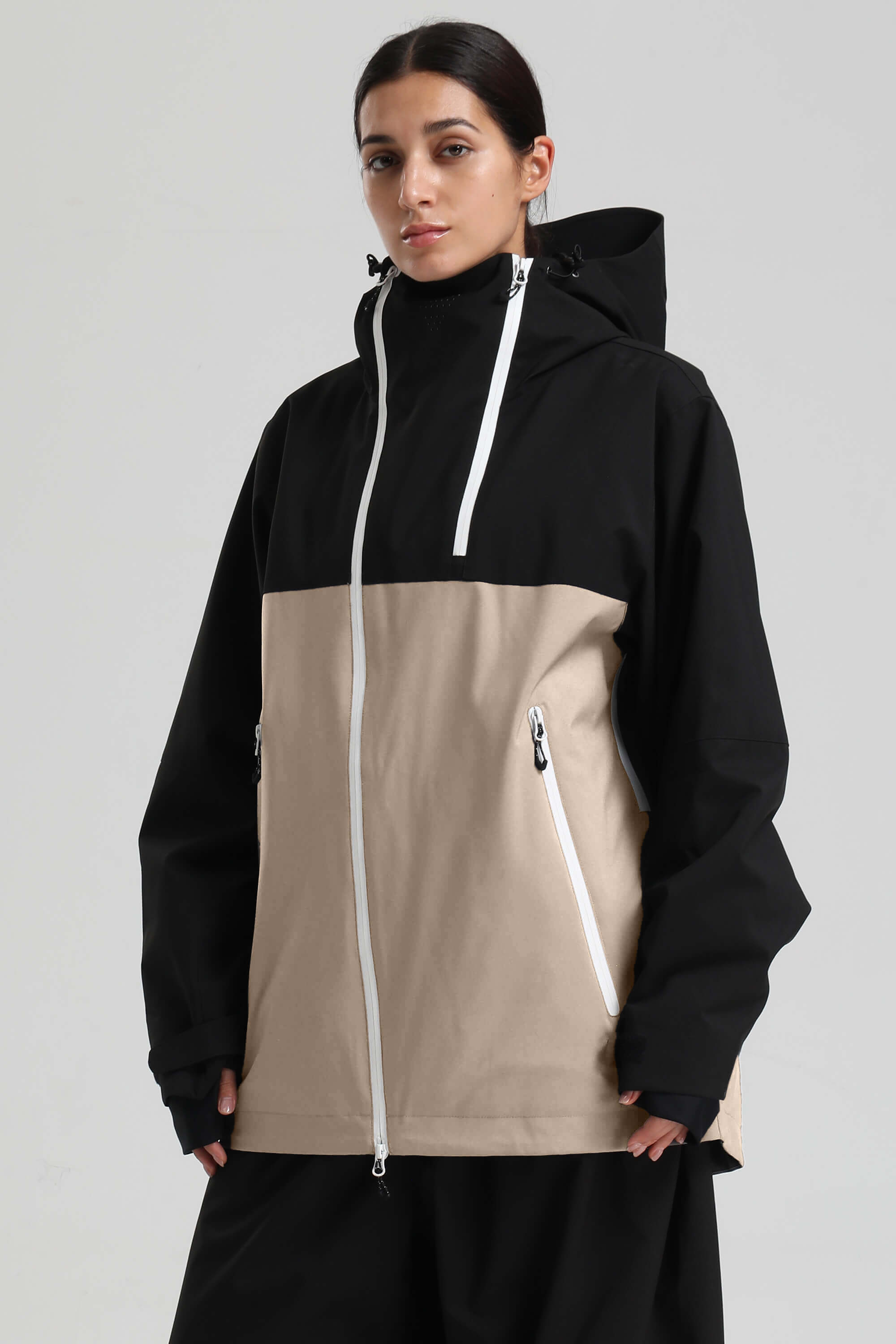 Women's Khaki Asym-Zip Face-Vent Ski Jacket Waterproof Insulated Snow Jacket