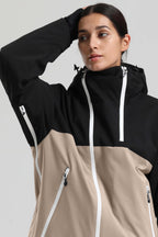 Women's Black & Khaki Asym-Zip Face-Vent Ski Jacket Waterproof Insulated Snow Jacket