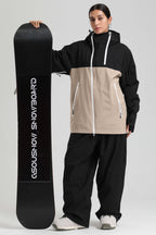 Women's Black & Khaki Asym-Zip Face-Vent Ski Jacket Waterproof Insulated Snow Jacket