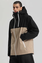 Men's Black & Coffee Asym-Zip Face-Vent Ski Jacket Waterproof Insulated Snow Jacket