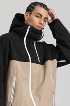 Men's Black & Khaki Asym-Zip Face-Vent Ski Jacket Waterproof Insulated Snow Jacket
