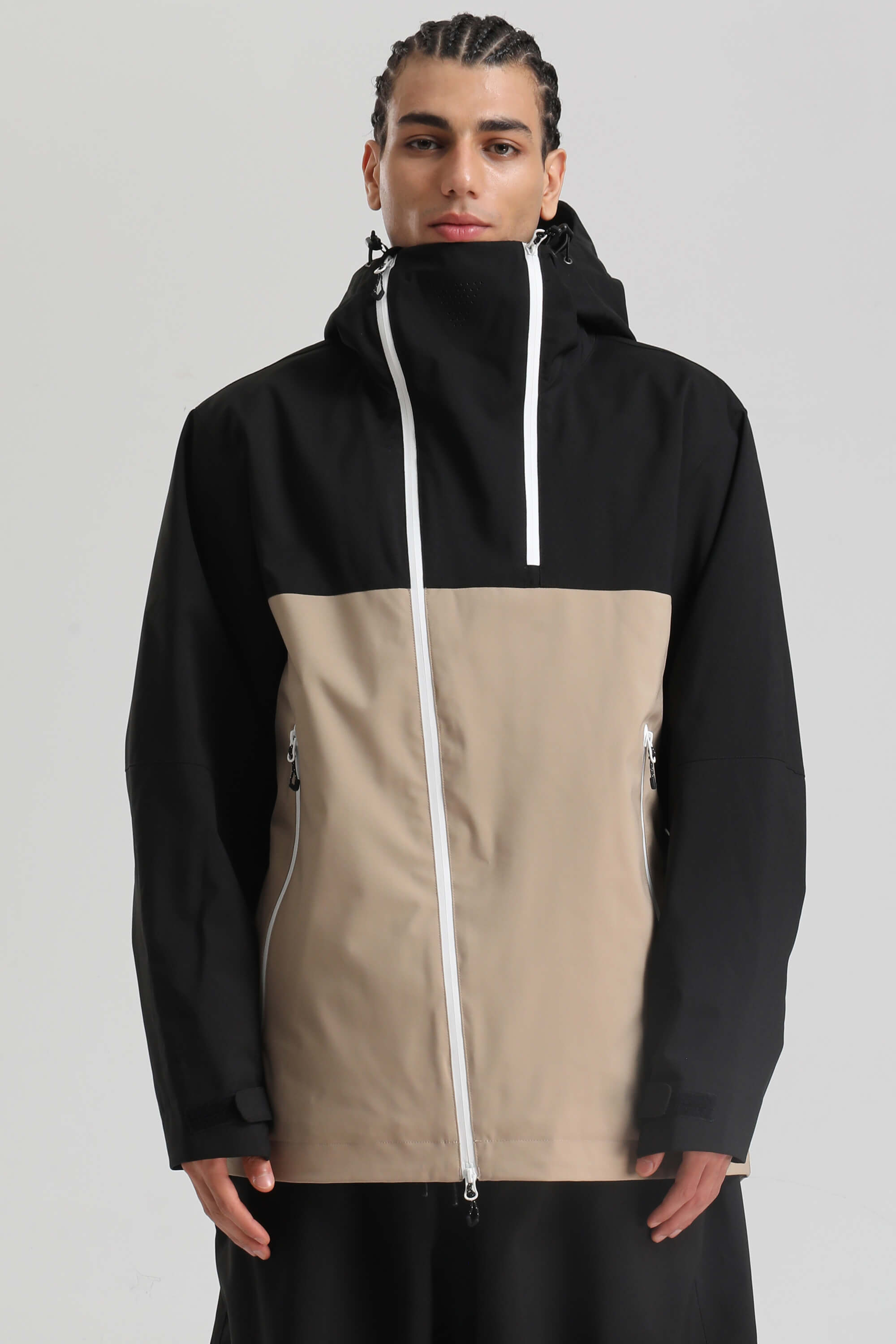 Men's Black & Coffee Asym-Zip Face-Vent Ski Jacket Waterproof Insulated Snow Jacket
