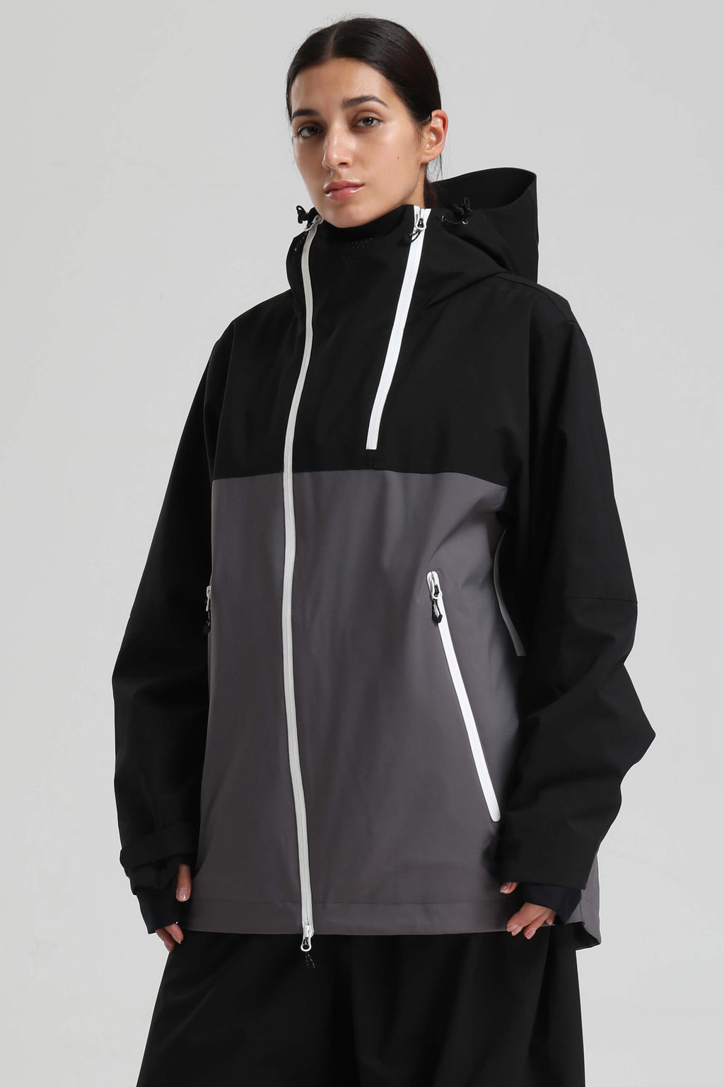 Women's Black & Grey Asym-Zip Face-Vent Ski Jacket Waterproof Insulated Snow Jacket