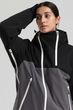 Women's Black & Grey Asym-Zip Face-Vent Ski Jacket Waterproof Insulated Snow Jacket