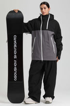 Women's Black & Grey Asym-Zip Face-Vent Ski Jacket Waterproof Insulated Snow Jacket