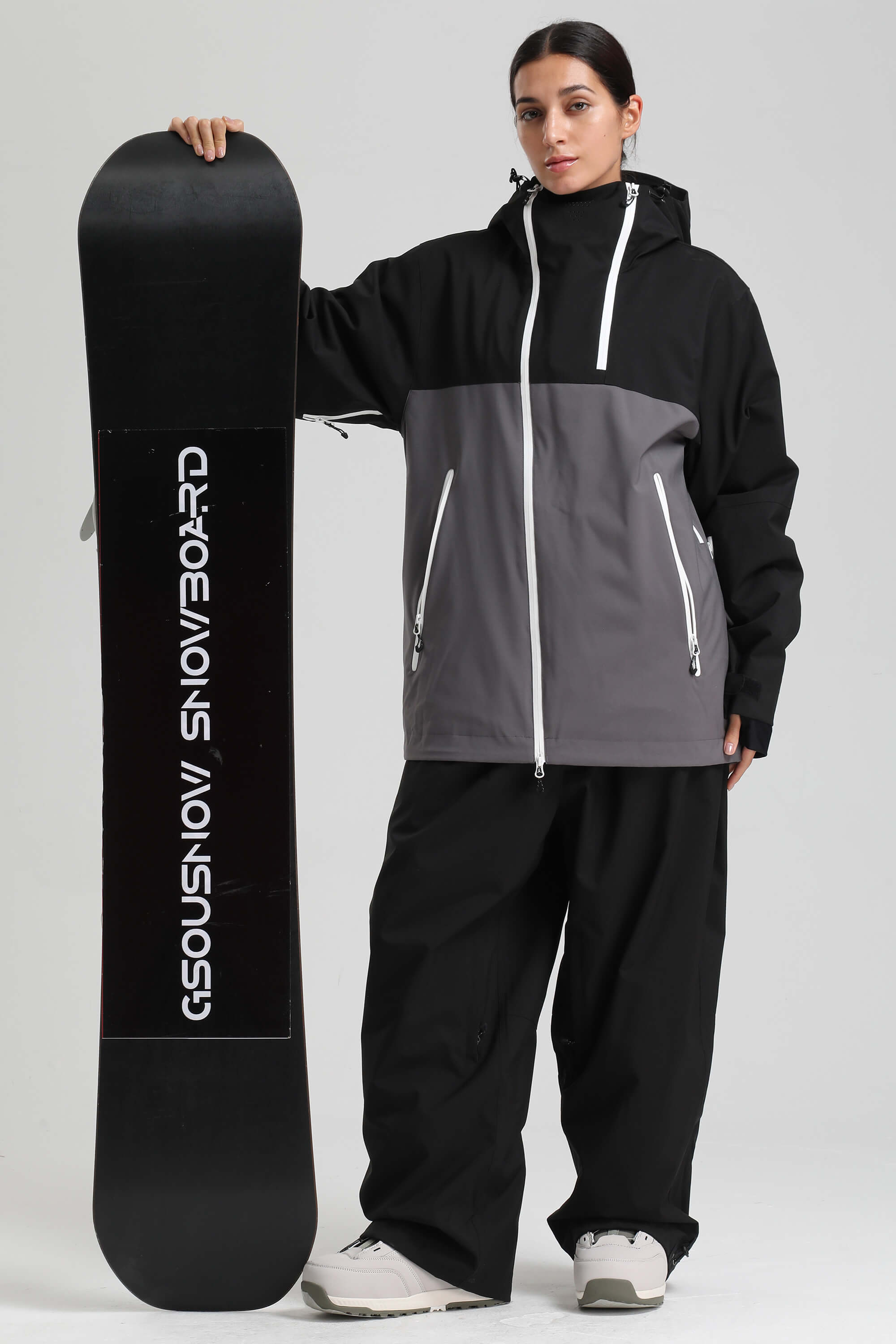 Women's Black & Grey Asym-Zip Face-Vent Ski Jacket Waterproof Insulated Snow Jacket