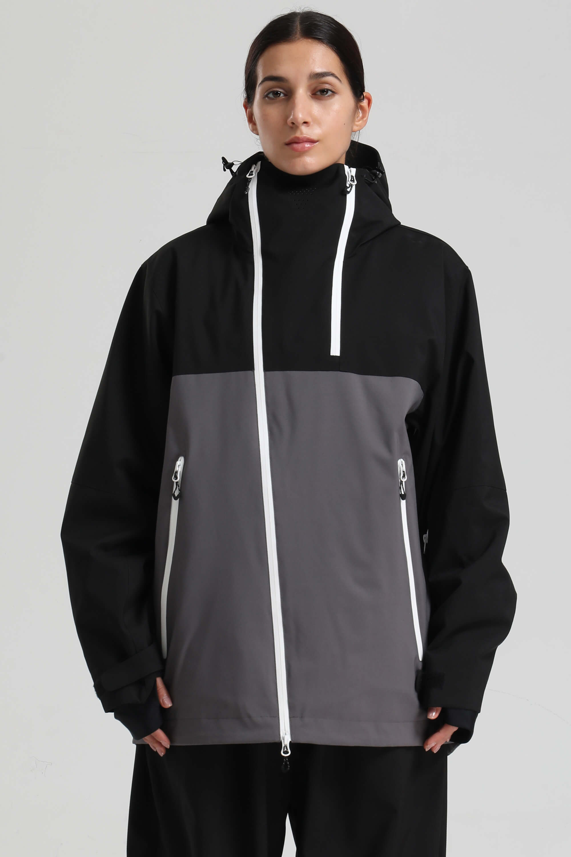 Women's Black & Grey Asym-Zip Face-Vent Ski Jacket Waterproof Insulated Snow Jacket