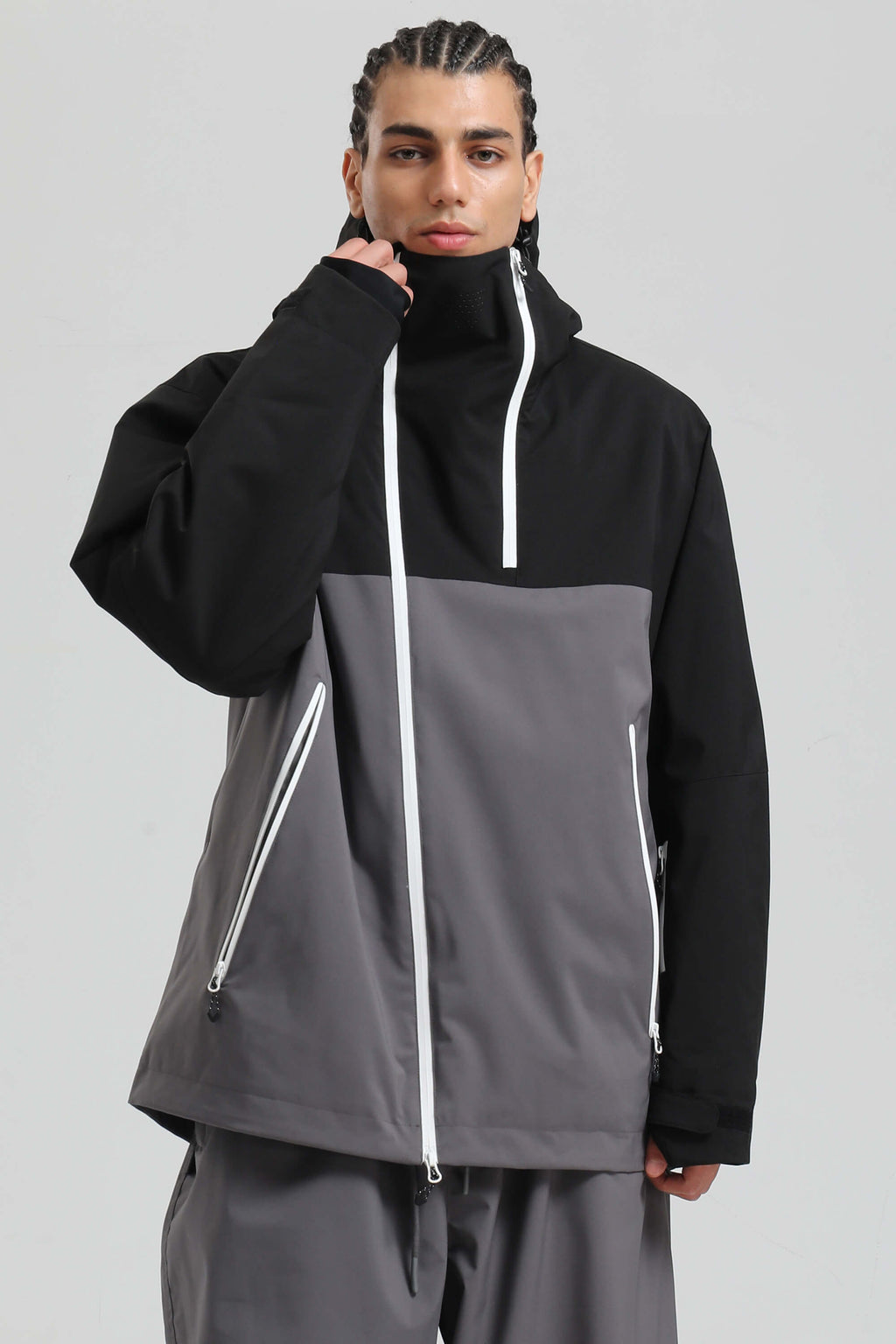 Men's Black & Coffee Asym-Zip Face-Vent Ski Jacket Waterproof Insulated Snow Jacket