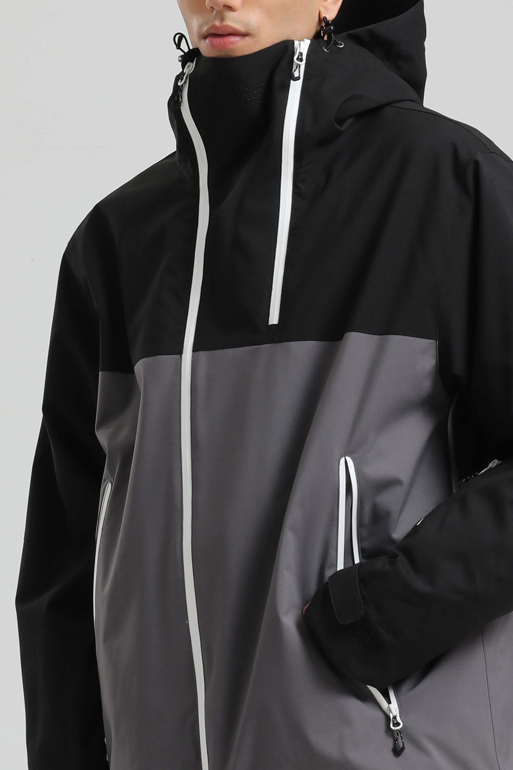 Men's Black & Grey Asym-Zip Face-Vent Ski Jacket Waterproof Insulated Snow Jacket