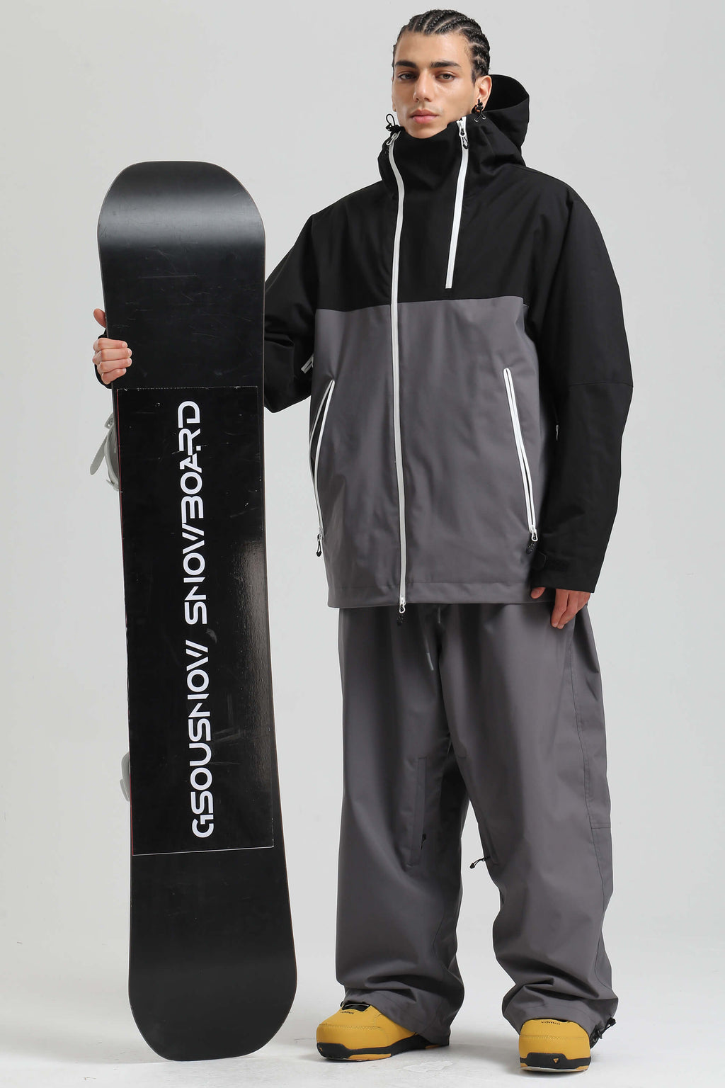 Men's Black & Grey Asym-Zip Face-Vent Ski Jacket Waterproof Insulated Snow Jacket