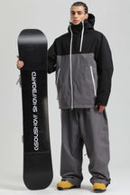 Men's Black & Grey Asym-Zip Face-Vent Ski Jacket Waterproof Insulated Snow Jacket